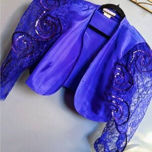 Vintage Purple/Blue Lace and Sequin Bolero Puff Sleeve Jacket (L)
